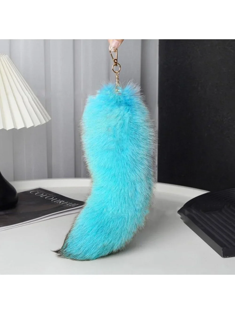 Women's Lake Blue Pendant Cosplay Costume Halloween Furry Tails Keychain Handbag